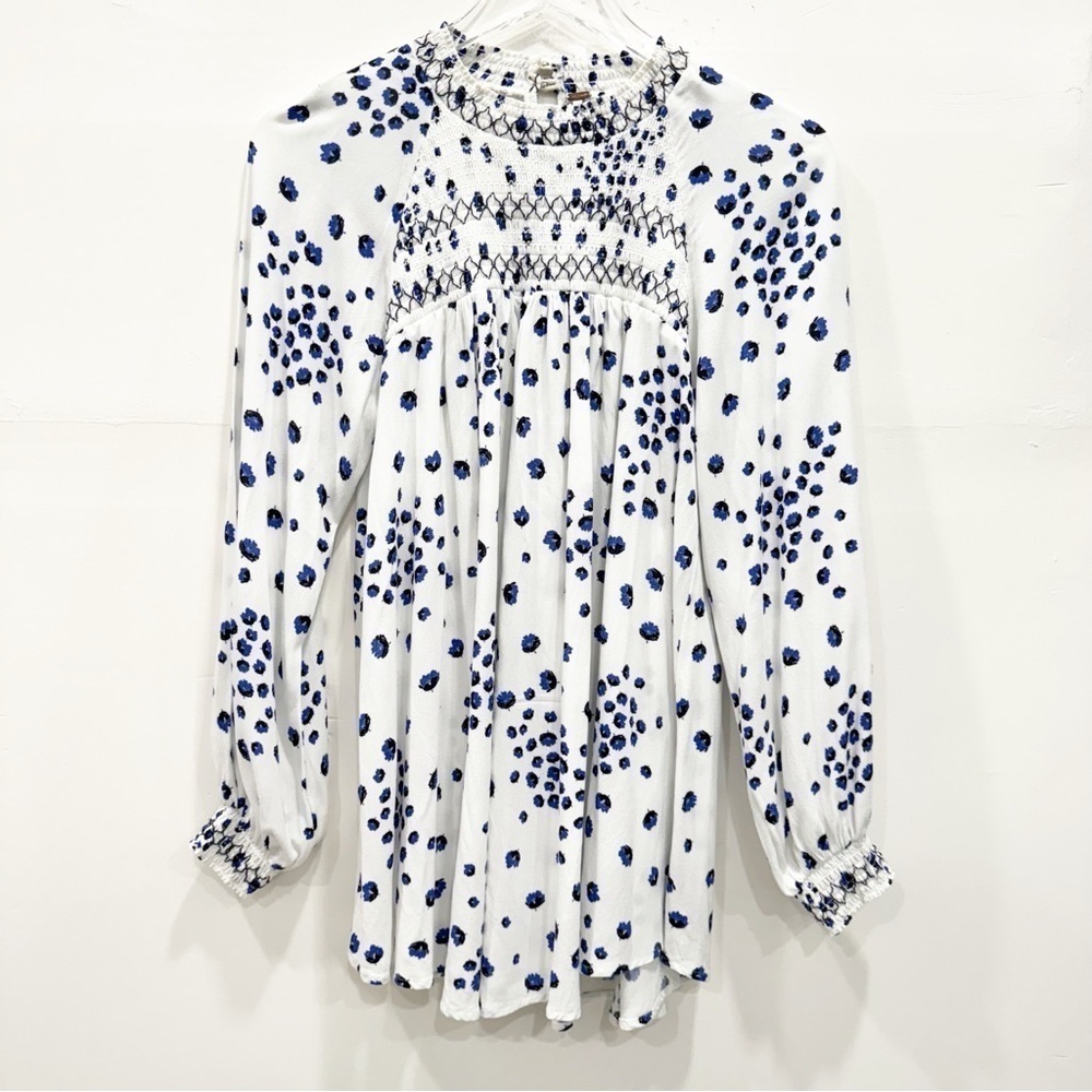 Free People Flowers In Her Hair Smock Detail Tunic Top in Ivory Long Sleeve XS